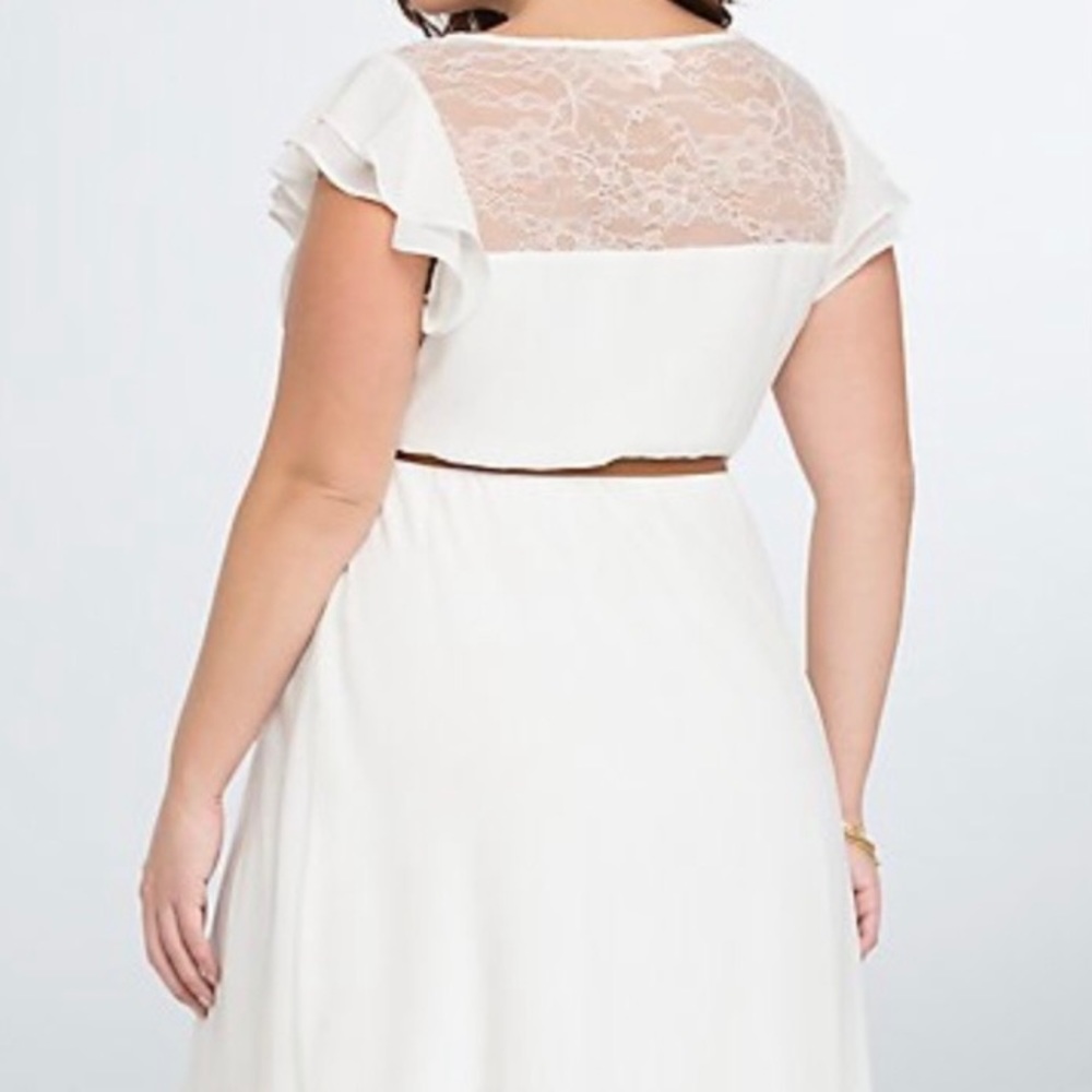 Torrid Ivory Ruffle Skater Lace Sleeveless Dress - Picture 2 of 6
